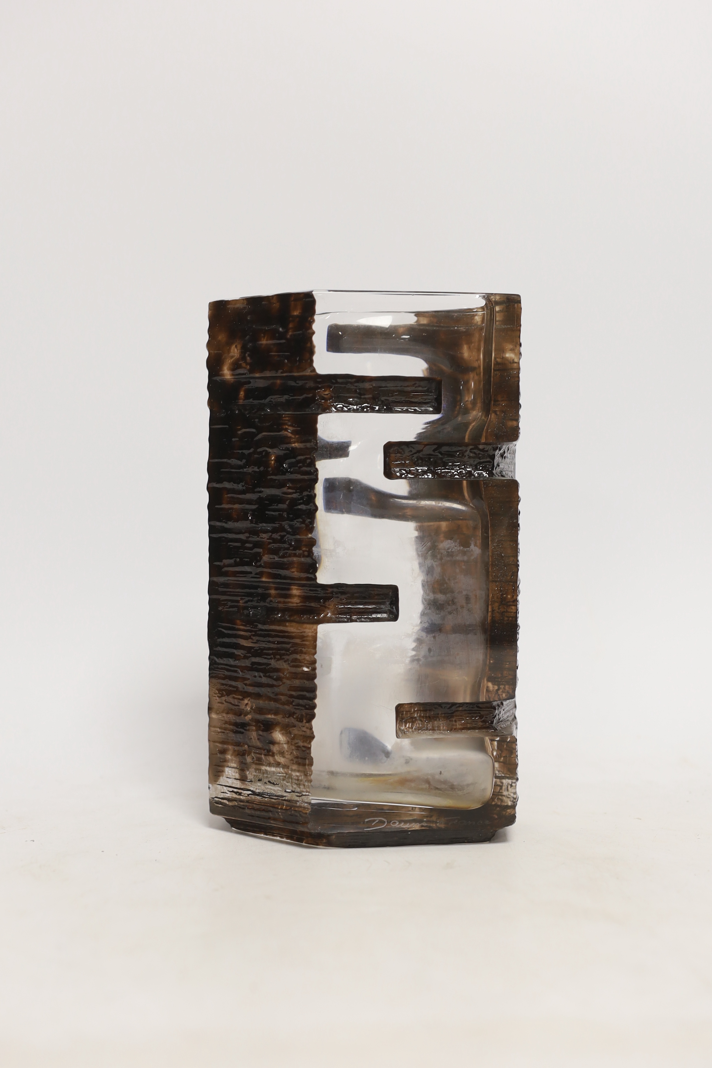 A brutalist style Daum glass vase by Cesar Baldaccini, with etched signature, Daum France, 22cm high